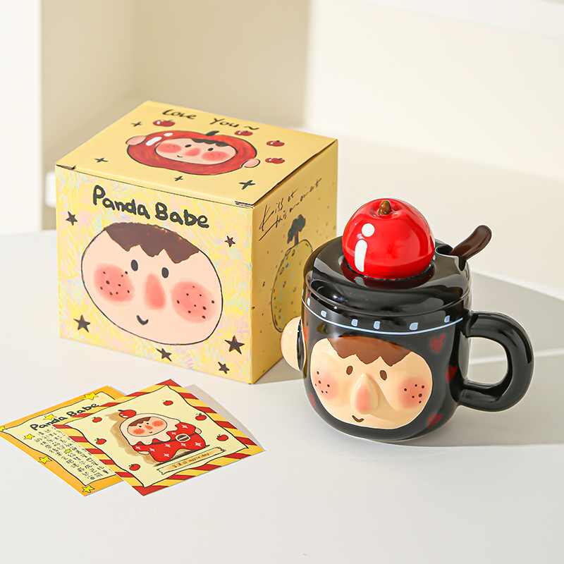 Tazas de cerámica creativas y extrañas, tazas con cubierta, tazas de agua caseras extrañas, tazas de desayuno de oficina para chicas