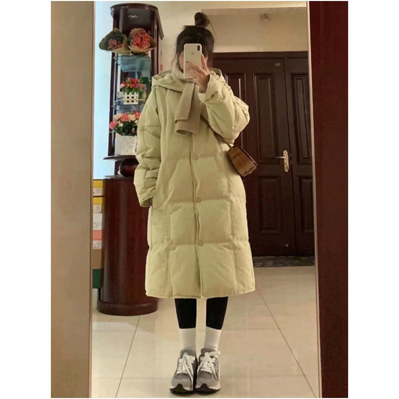 Mid-Length down Jacket for Women Winter 2025 New Korean Style Hooded Thickeneded Small Over-The-Knee Jacket Cotton Outwear