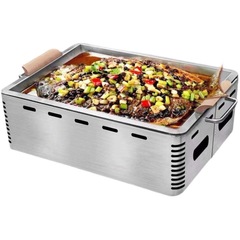 不鏽鋼加厚烤魚爐商用烤魚盤長方形家用木炭大咖盤新款碳鍋羊肉爐