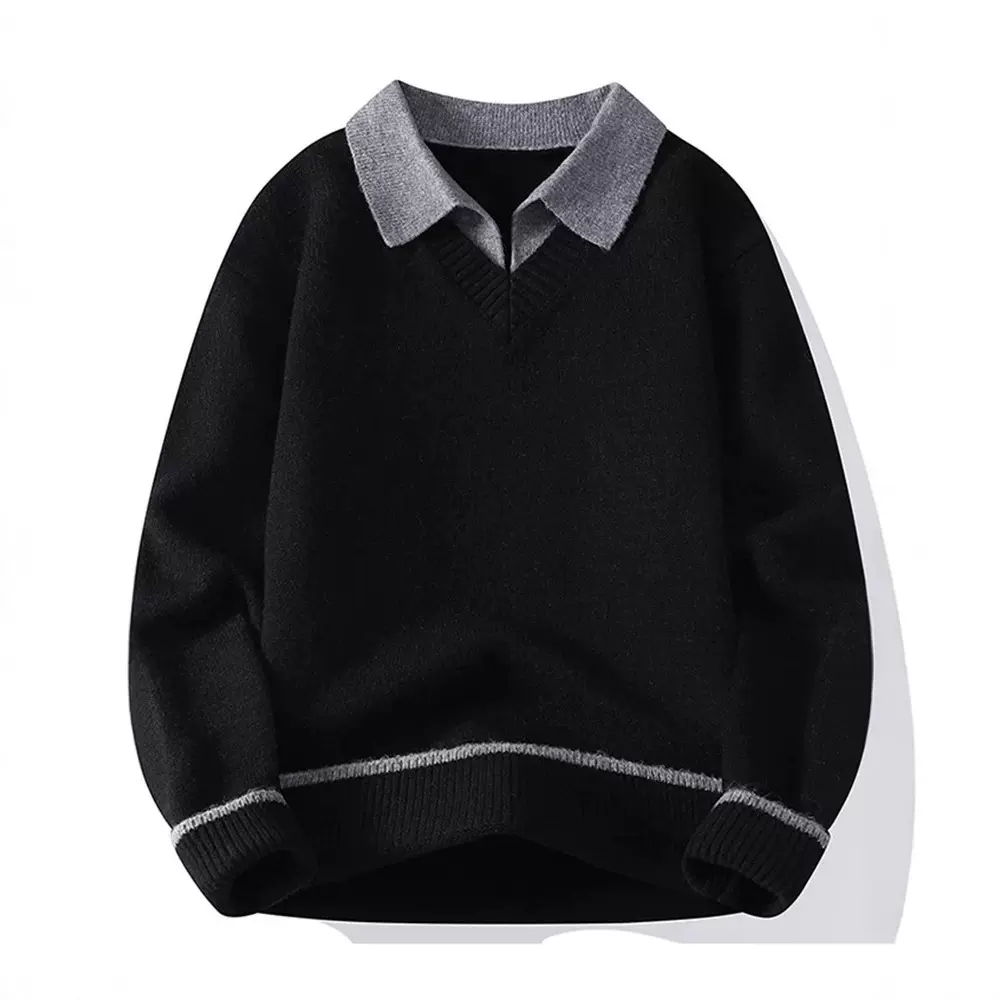 假两件毛衣男士秋冬季2025新款衬衫领宽松加厚上衣内搭打底针织衫