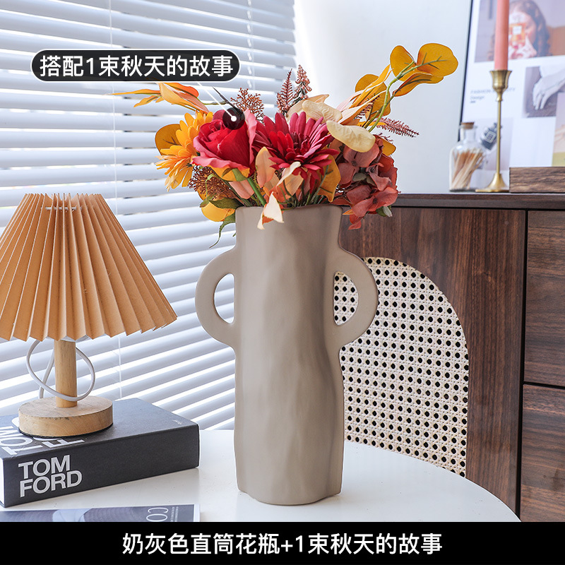 Morandi moderno vasos de cerámica estriados decoración de estudio sala de estar flor geométrica decoración de sala de alojamiento modelo