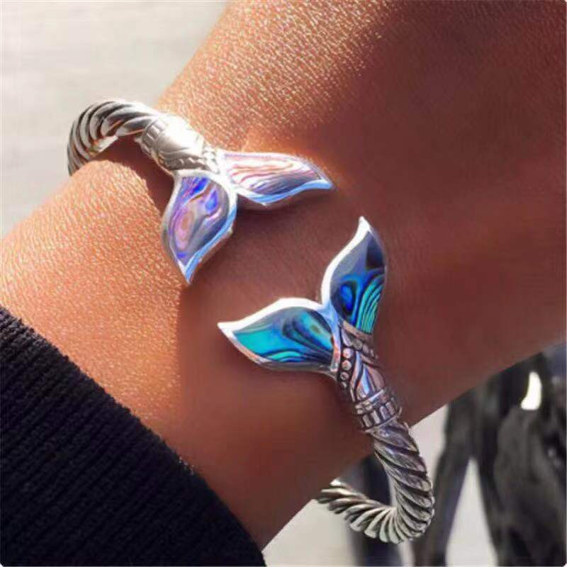 Longrui Cross-Border Hot-Selling European and American Fashion Retro Creative Opening Adjustable Colorful Mermaid Tail Bracelet Wholesale