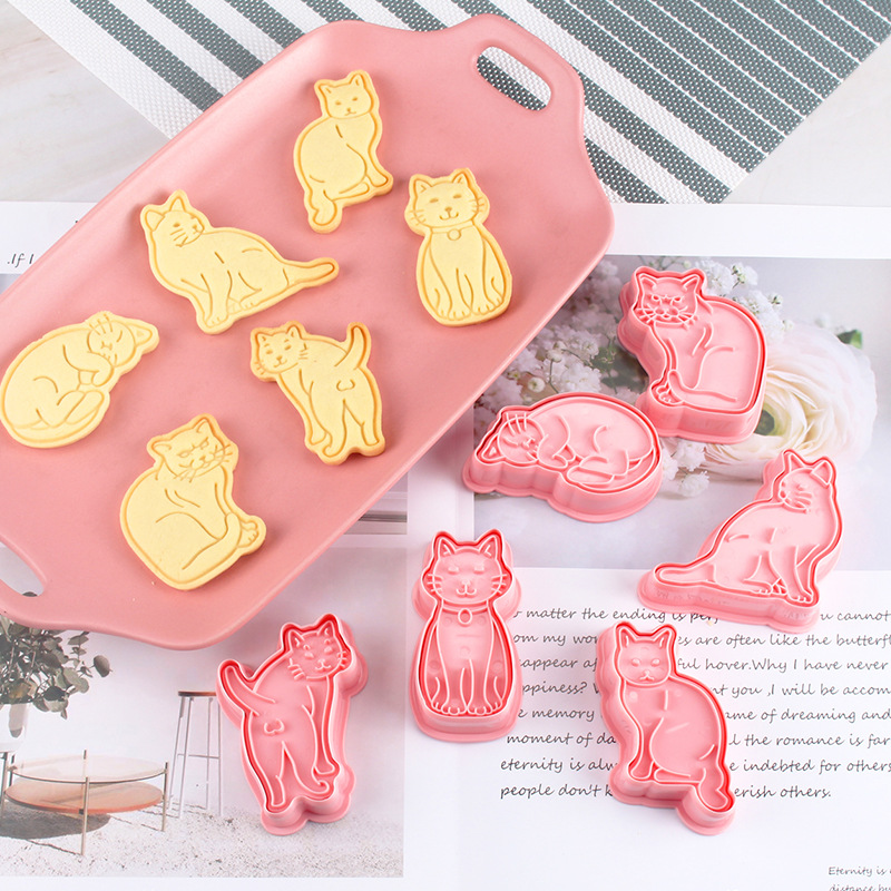 貓咪小貓餅乾模具3d塑料立體糖霜翻糖曲奇按壓式烘焙家用壓模印章