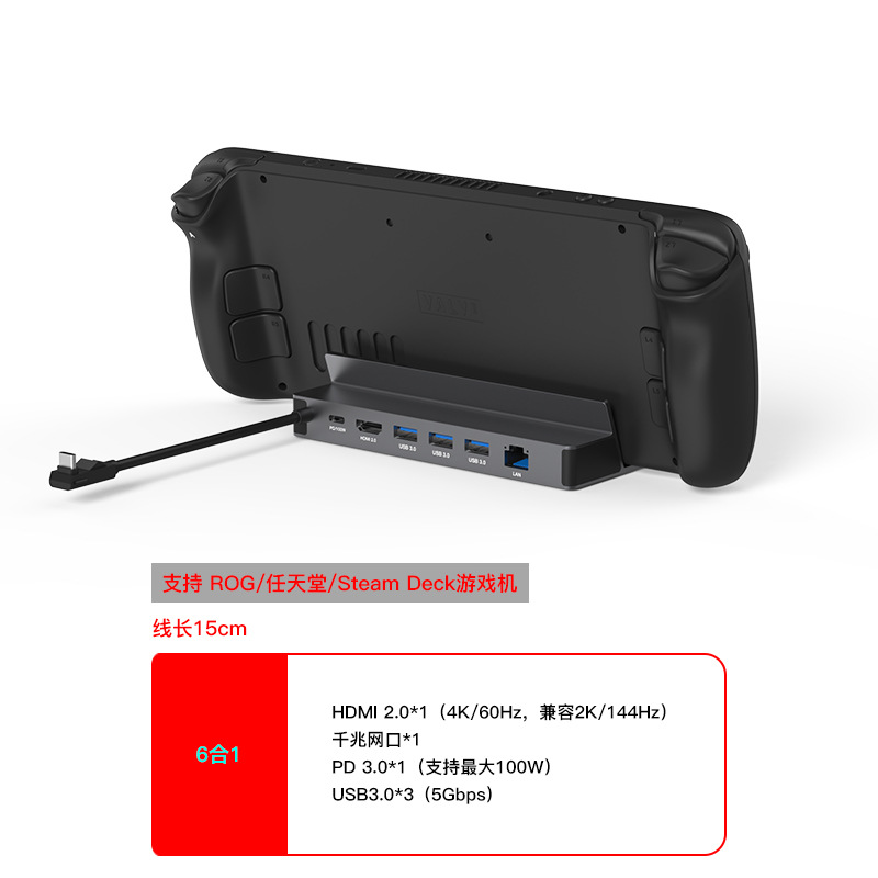 Base de conexión tipo C para tabletas, estación de acoplamiento con puerto HDMI y hub de red, soporte para consolas de juegos portátiles, base de expansión.