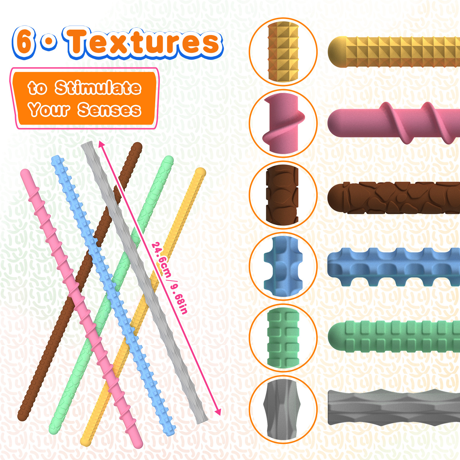 FidgetToys Silicone Sensory Stick Set 6 Pieces Texture Calming Sensory Ansiety Alivio de la punta de los dedos para autismo