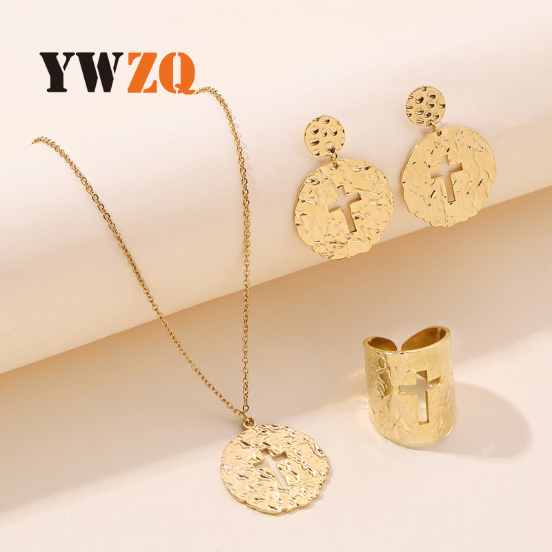 Collana con ciondolo a forma di croce scavata, tre pezzi, in acciaio inossidabile, con stampa a olio, stile esotico, tridimensionale_voghion.com