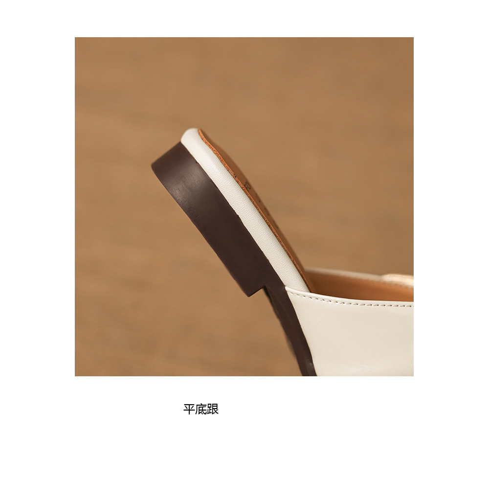 Dép sandal nữ mũi trùm đế bệt chất liệu da bò lưới sợi phong cách Muller — đen chi tiết 16