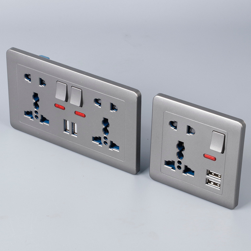 Panel de zócalo estándar británico gris 146 universal 10 agujeros con interruptor doble usb conector de pared suministro directo transfronterizo