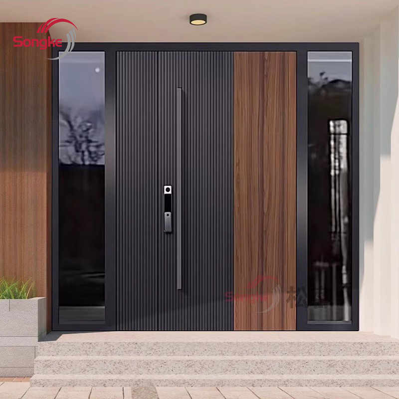 Cast Aluminum Villa Double-Door Glass Wood-Grain Entry Door for Rural Self-Built Houses, Anti-Theft Double-Leaf Door Cast Aluminum Villa Double-Door Glass Wood-Grain Entry Door for Rural Self-Built Houses, Anti-Theft Double-Leaf Door
