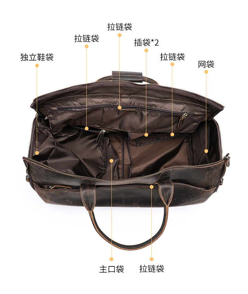 Túi du lịch công tác nam bằng da bò thật, xách tay đại có ngăn giày riêng, 22 inch — Màu cà phê, màu cà phê nâu, màu đen, 4033 đỏ chi tiết 15