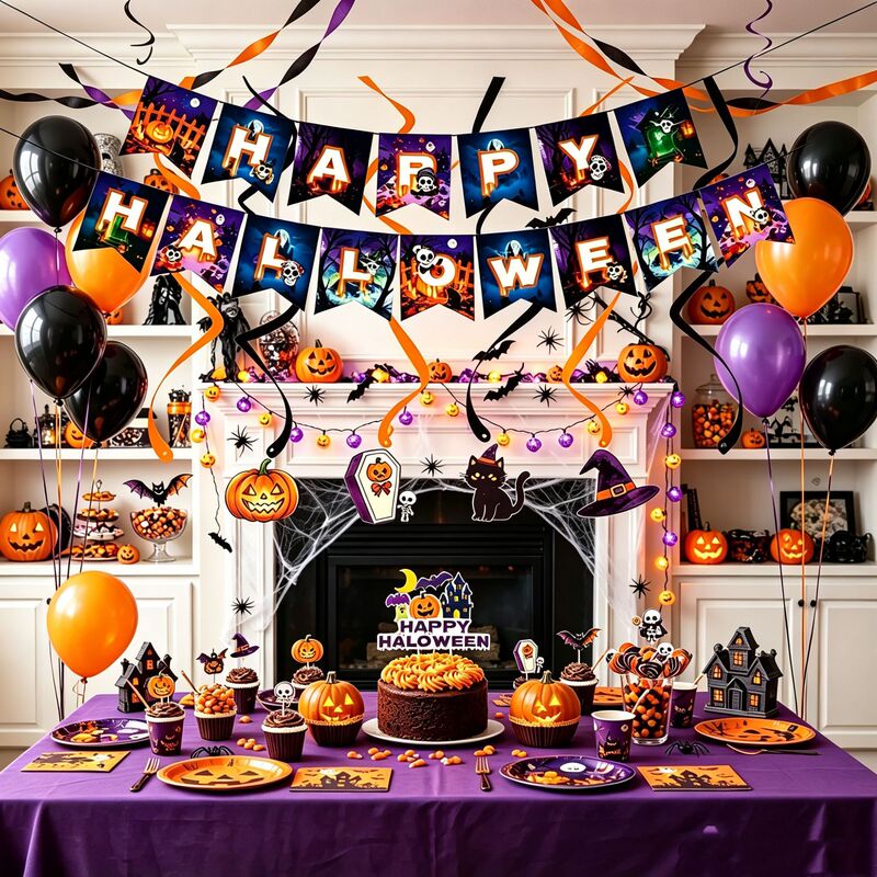 Halloween props, flag decorations, party supplies, happy halloween spiral hanging decorations, atmosphere setting set Halloween props, flag decorations, party supplies, happy halloween spiral hanging decorations, atmosphere setting set