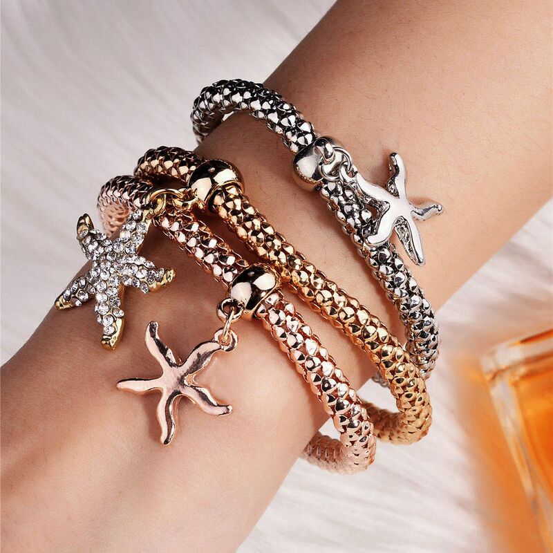 Cross-border Hot Selling Fashionable Simple Corn Chain Unisex Alloy Diamond Pendant Bracelet Three-suit Bracelet