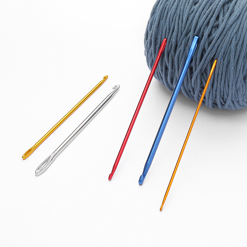 Manufacturer direct sale single head aluminum crochet hook with holes Afghan crochet hook handmade DIY tool metal sweater needle