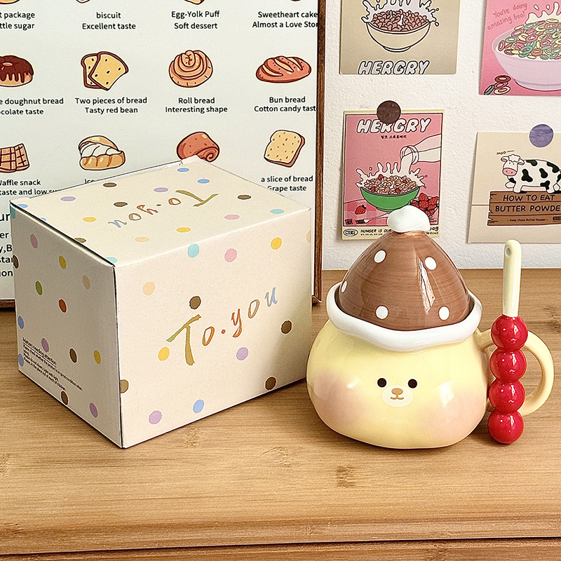 Linda taza de cerdo, taza de regalo de mano, taza de agua para niñas, taza de cerámica de oficina con tapa, regalo de cumpleaños para el hogar