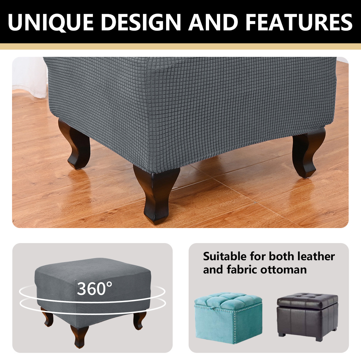 Transfronterizos sólidos elásticos agitando pelusa cubierta de taburete cuadrado cubierta de asiento de pies cubierta de polvo cubierta de sofá cubierta de taburete