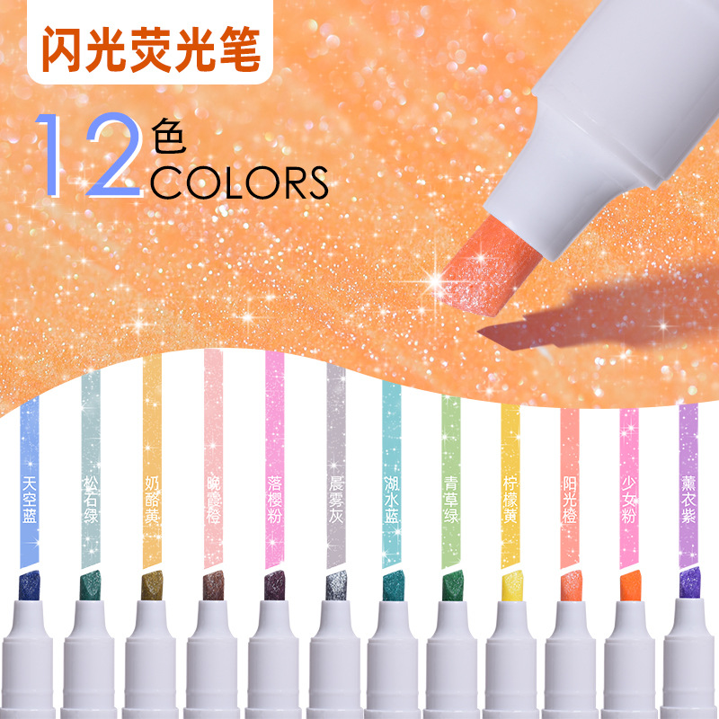 12 color flash resaltador conjunto de hacha tipo bolígrafo marcador de estudiantes clave graffiti dibujo bolígrafo