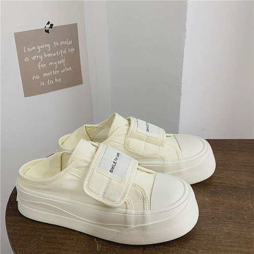  Summer Velcro White Shoes You Korean Style Hong Kong Style Casual Sleeve Lazy Student Flat Breathable Canvas Shoes