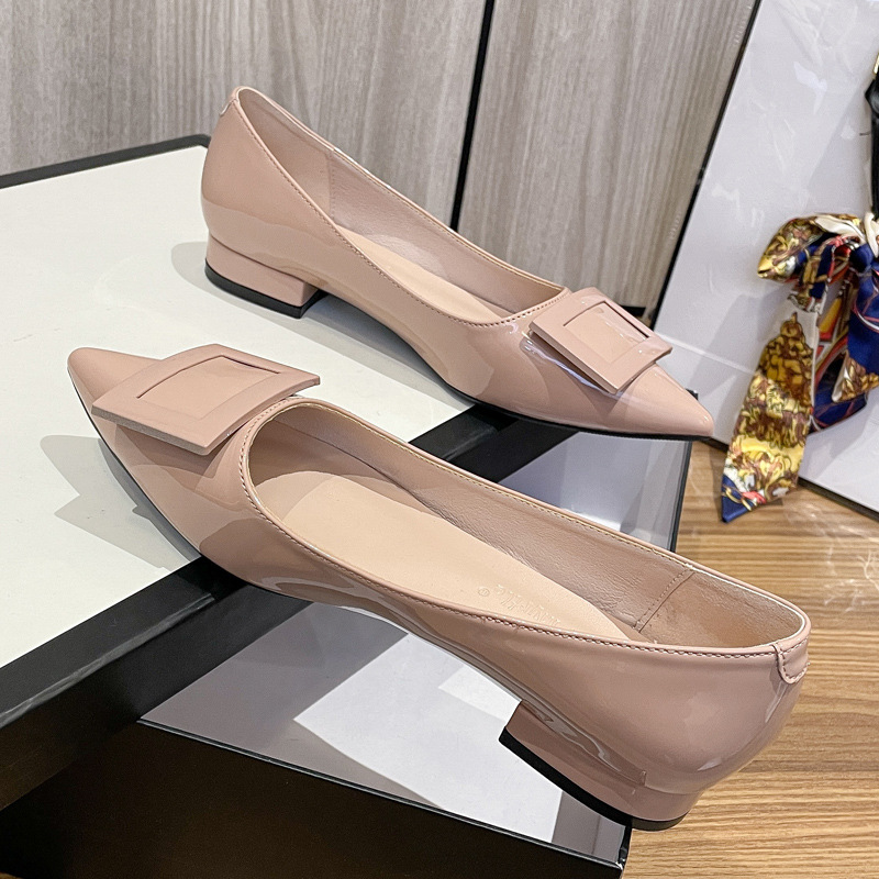 2022 primavera y otoño nuevos zapatos franceses de cuero suave de tacones planos no abrasivo pies de botón cuadrado simple zapatos de mujer 862 - 5