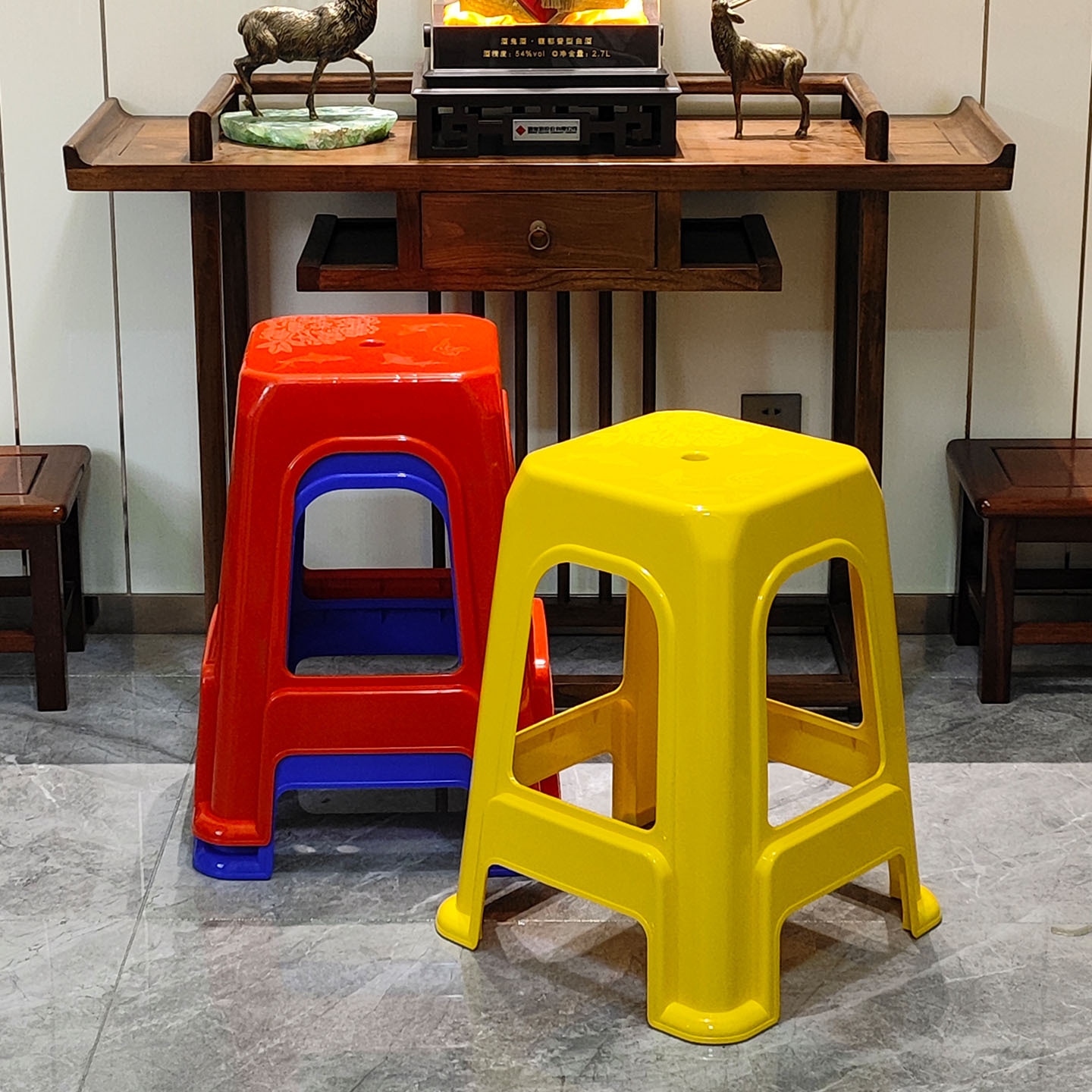 New 50-55cm Extra Thick Plastic Stool Outdoor Heightened Square Strong Dining Stool Adult Non-Slip Leisure Bench
