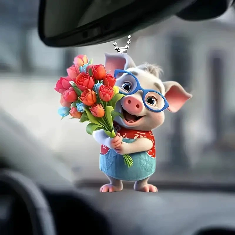 Трансграничные новые милые цветы поросенок авто подвеска акриловой плоскости зеркало заднего вида украшения дома