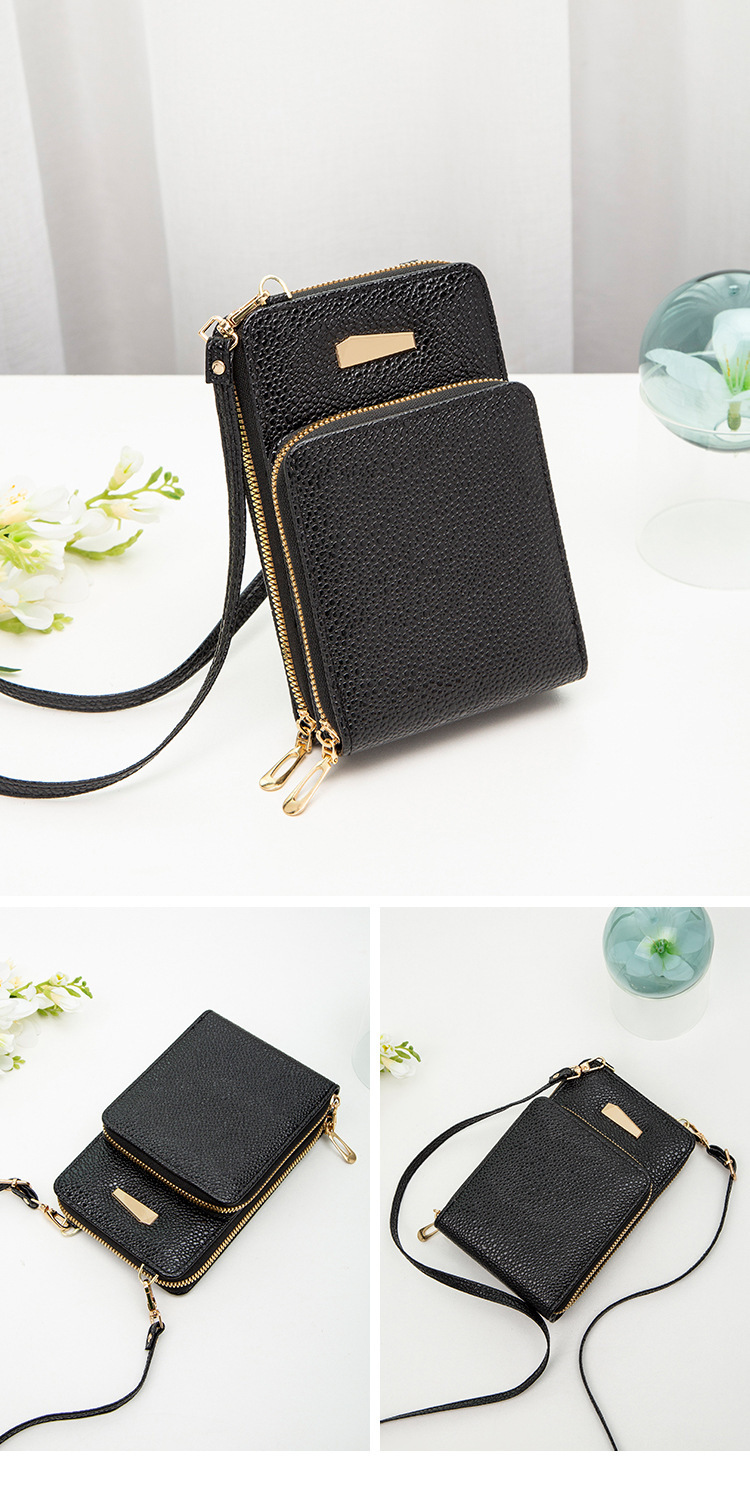 Women's delicate fabric practical multifunctional women's one shoulder double layer mobile phone bag retro wallet_voghion.com