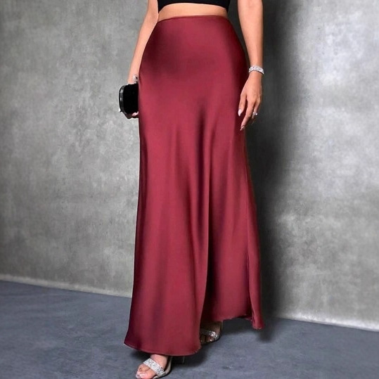 Foreign Trade Cross-Border Satin Skirt Spring and Summer New European and American Amazon Simple Imitation Silk Long Skirt Women's Clothing