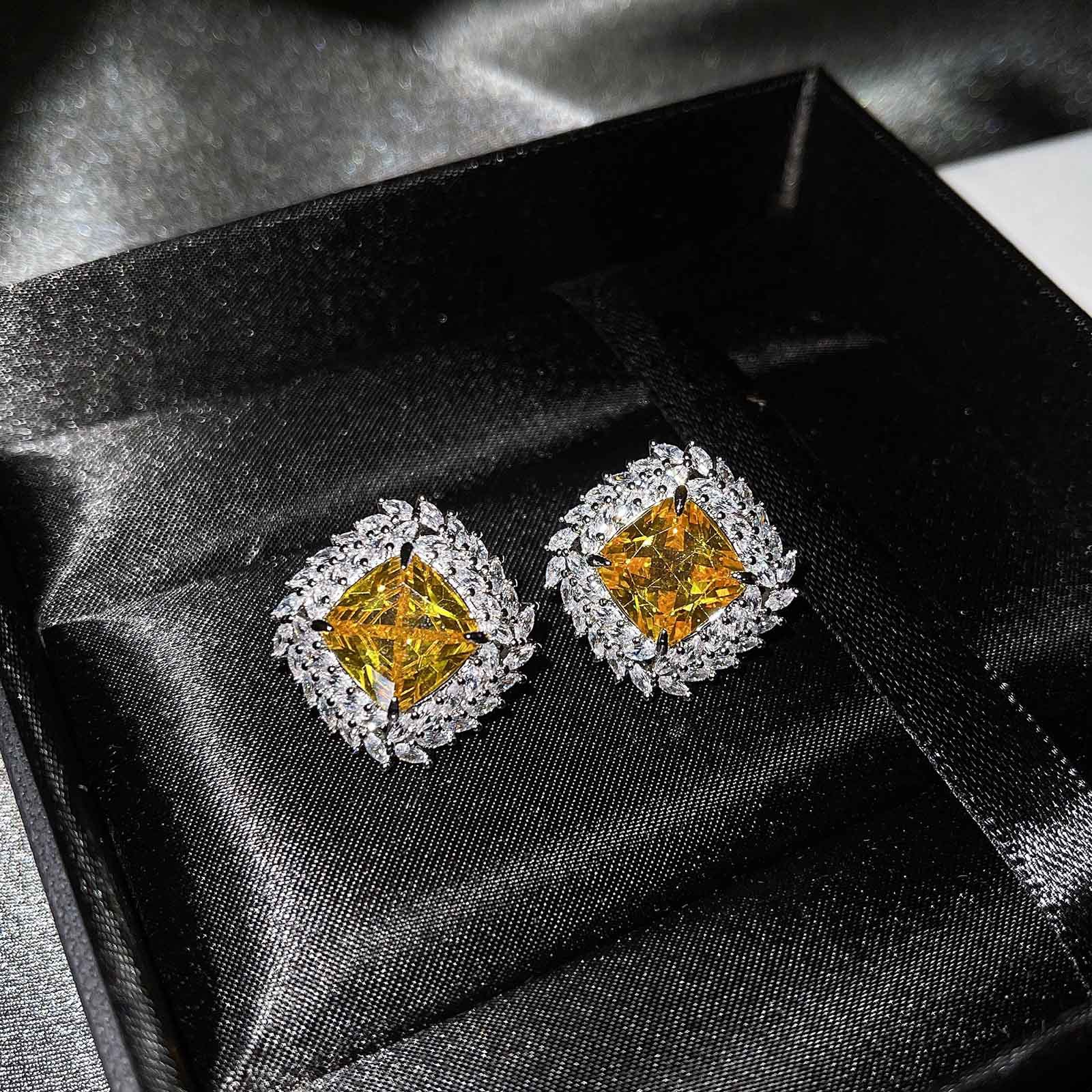 Le Nouveau Trésor De Couleur De Luxe Incrusté De Diamants Jaunes Ascher Pendentif De Boucles D&#39;oreilles En Poudre Argyle Bleu Topa display picture 7