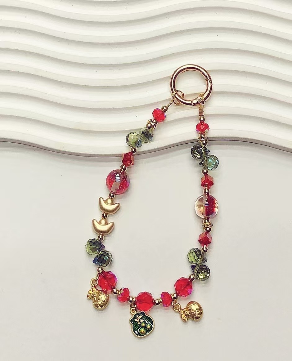 Alta sensación de cuentas de vidrio esmaltado cadena de teléfono móvil pulsera colgante de moda explosión de cristal cuentas de llavero bolsos colgante