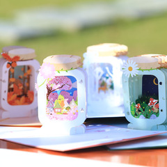 廠家供應3d立體賀卡彩印瓶子裡的風景立體紙雕浪漫情人節生日卡片