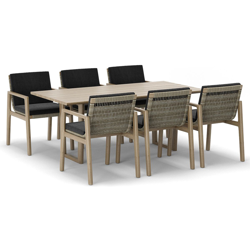 Mesas y sillas de exterior para ocio al aire libre, mesa larga de madera maciza para jardín, conjunto de mesa y sillas de teca impermeables para terraza de villa de alta gama. image 6