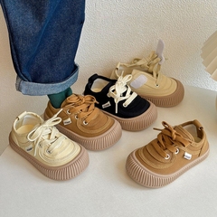 韓版兒童帆布鞋女童鞋春秋新款男童厚底板鞋魔術貼軟底寶寶餅乾鞋