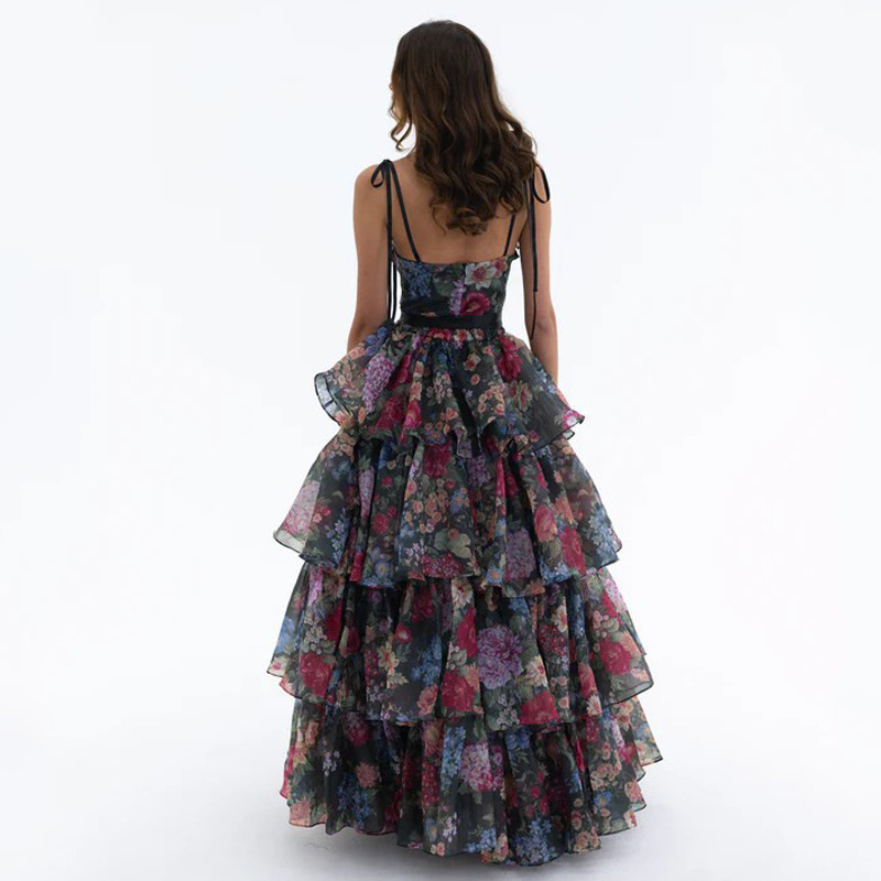 Women's Clothing Sexy Floral Print Strapless Halter Top And Cropped Mini Skirt Set Women's Cake Skirt Fashion Party Wear_ecoleips.com