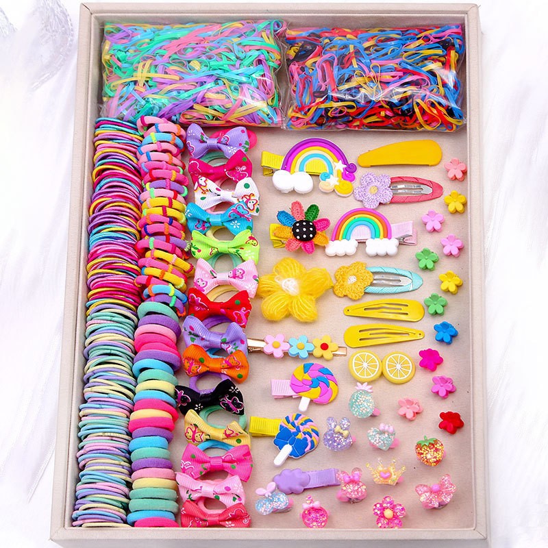 Tocado de los niños horquilla combinación traje caja de regalo banda de pelo del bebé chica clip lateral accesorios para el cabello chica princesa cuerda de pelo