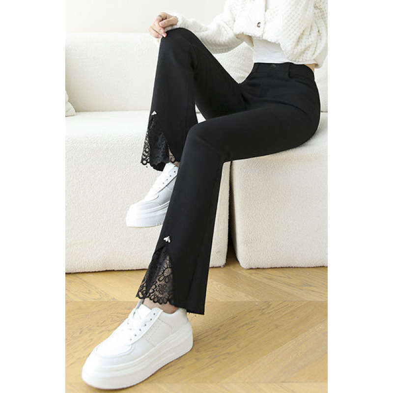 喇叭裤黑色高腰子女秋冬ins潮百搭女士修身显瘦小个子9分休闲长裤