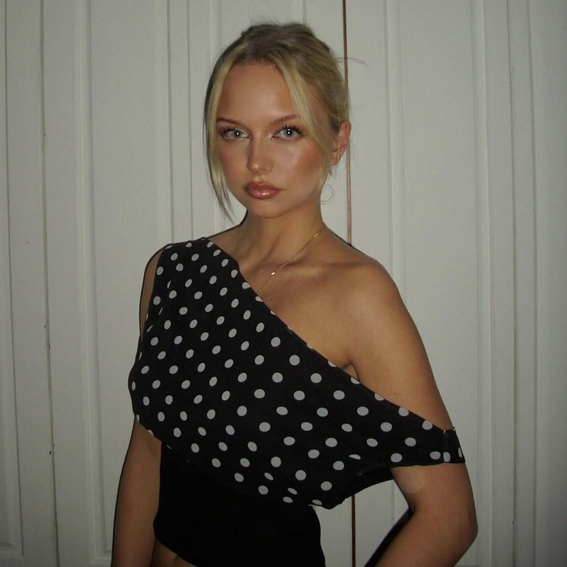 Haut d'été pour femmes, style rétro, doux, pois, sexy, asymétrique, épaule dénudée, taille courte 11 O1CN01u3w1kM2JpmBmacQCI !!2218239519471 0 cib