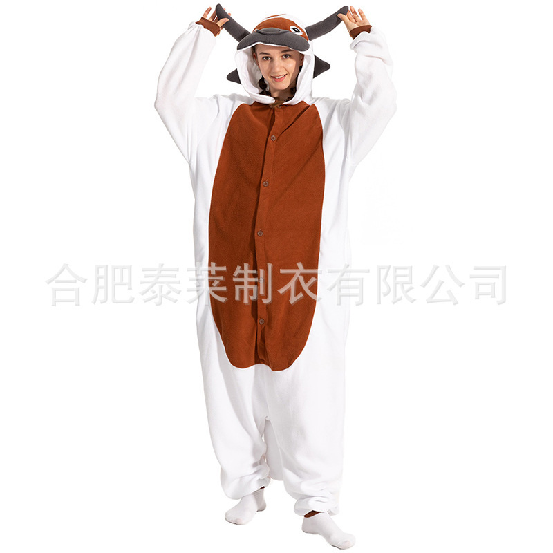 [in Stock] Cross-Border Cartoon One-Piece Fleece Pajamas, Cute Cow Women's Outfit, Casual Couple's Homewear