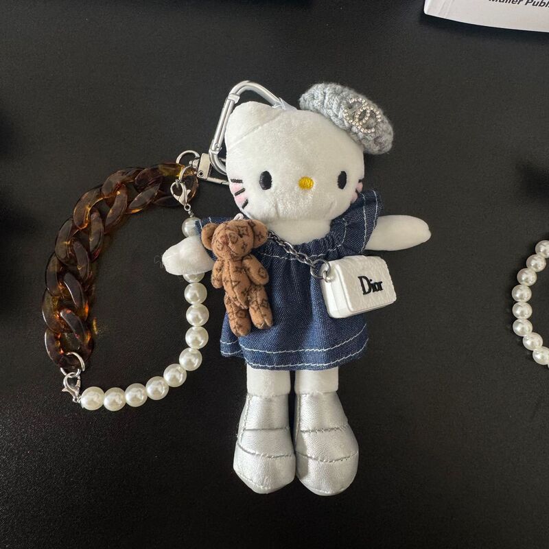 新款可爱长腿kitty毛绒挂件裙子换装娃衣ins风玩偶挂饰背包|undefined