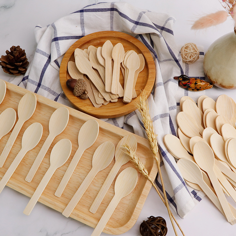 Vajilla de bambú desechable postre cuchara de bambú helado cuchara 8cm