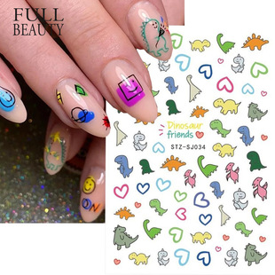 Cross-border hot nail art stickers ins Chinese style online red cartoon cute dinosaur adhesive nail stickers wholesale nail