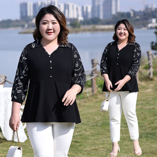 2025 New Autum Fat mm Chiffon Shirt for Women Korean Style Belly-Covering Slimming Look Shirt Large Size Fashionable Three-Quarter Sleeve Top for Women