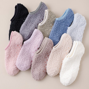 Coral Velvet Socks Women's Autumn and Winter Thickened fleece-lined Warm Floor Socks Silicone Non-Slip Half Velvet Boat Socks for Women