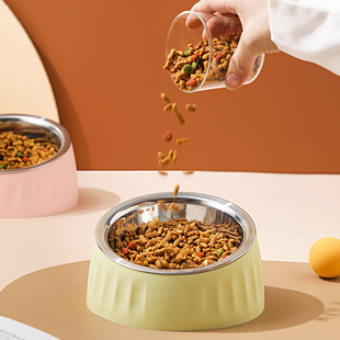 Stainless Steel Cat Bowl with Inclined Mouth, Anti-Knock and Anti-Slip Dog Bowl, Plastic Feeding Cat Bowl, Pet Bowl Supplies, Food Utensils