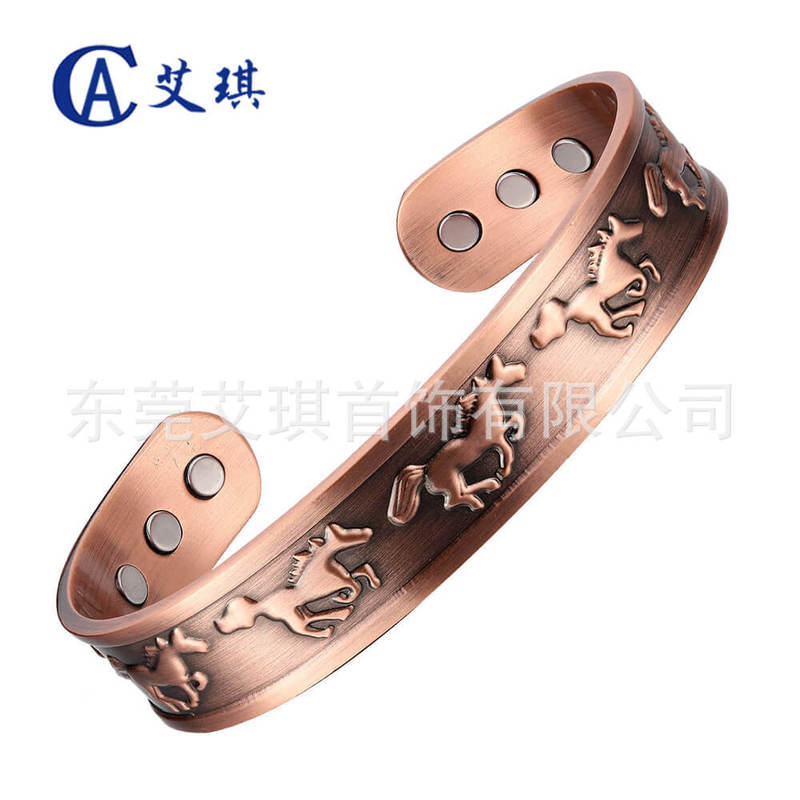 European and American Cross-Border Pure Red Copper Bracelet Niche Design Pony Pure Red Copper Bracelet Men's Magnet Energy Red Copper Bracelet