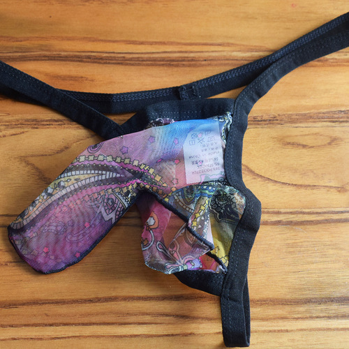 YUTATA elephant trunk sexy men's underwear, smooth and soft printed see-through mesh men's sexy thong B184