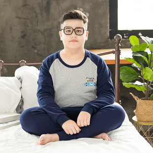 Fat Boy's autumn clothes long pants extra large boy's pajamas pajama pants medium and big children's thermal underwear suit cotton underpants