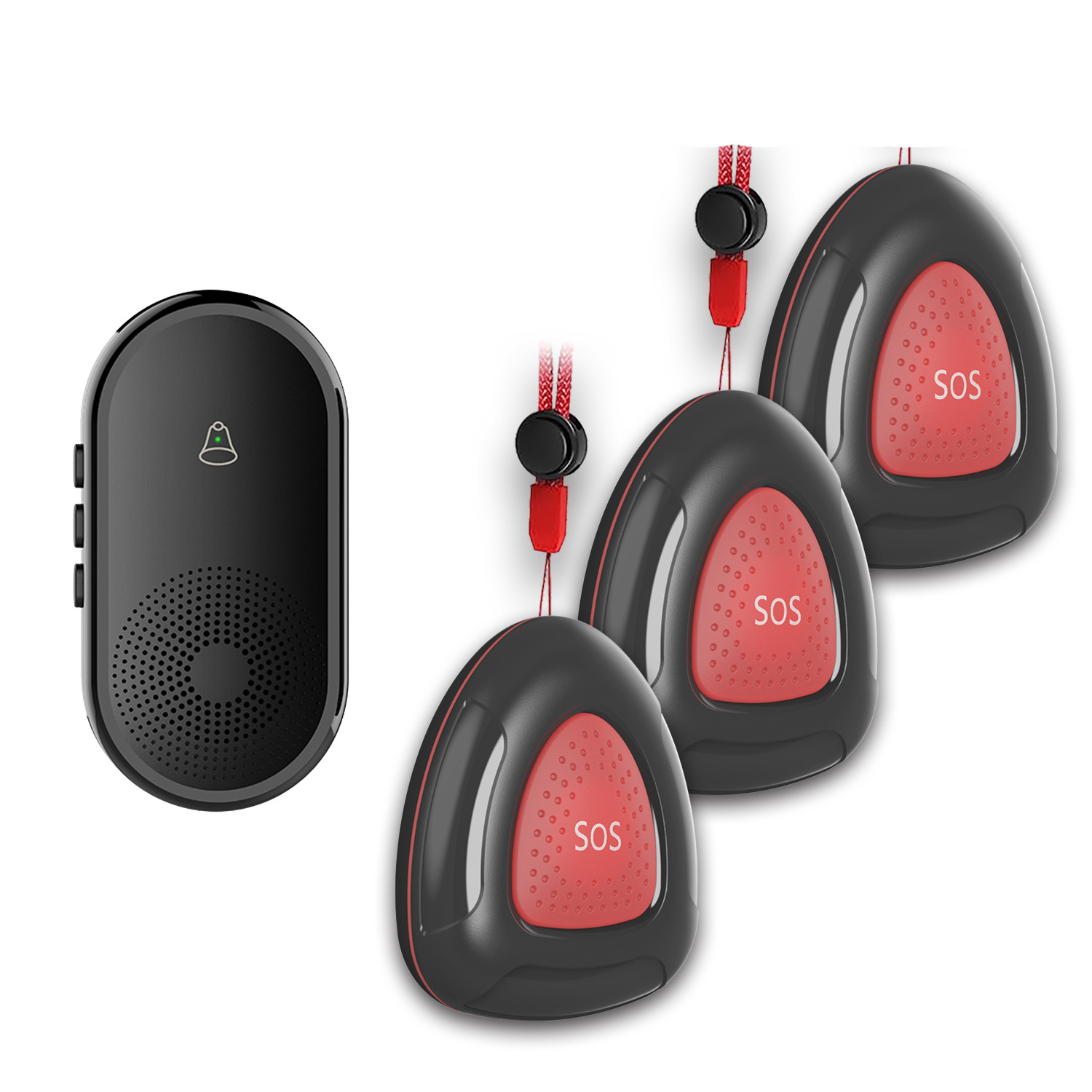 검정색 송신기 3개 + 수신기 1개(미국 규정, 유럽 규정, 영국 규정, 메시지 메모)