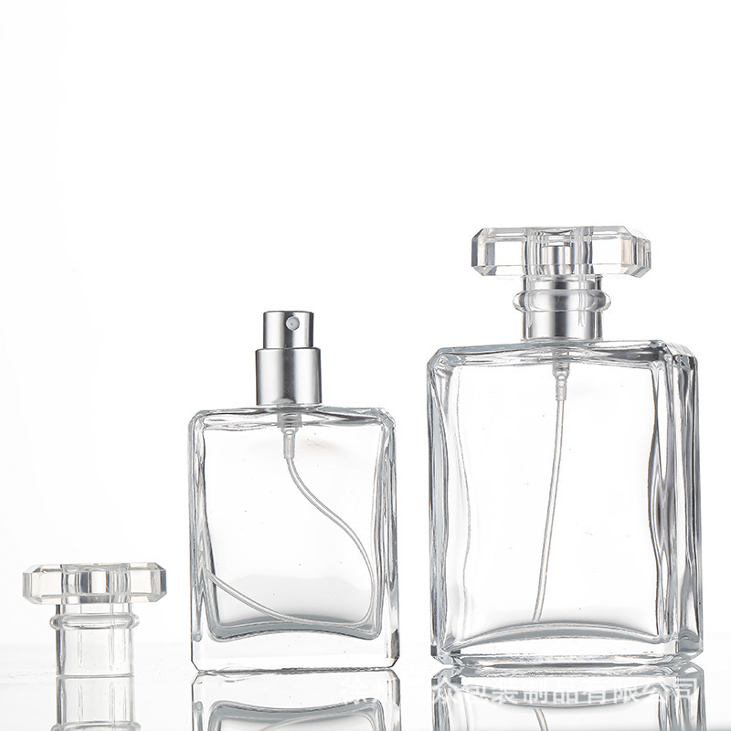 Bayoneta de alta gama dividida en botellas para presionar botellas de perfume en aerosol botellas de vidrio cuadradas planas botellas vacías simples retro 50ml 100ml image 5