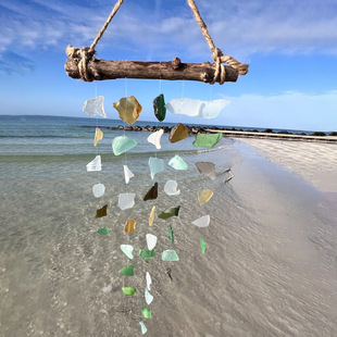 Sea Glass and Driftwood Chime - Sandblas Bohemian Sea Glass Wind Chime