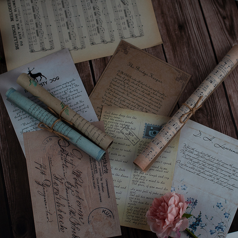 Retro distressed English sheet music paper photo photography background paper ins double-sided pattern flower and bird background props Retro distressed English sheet music paper photo photography background paper ins double-sided pattern flower and bird background props