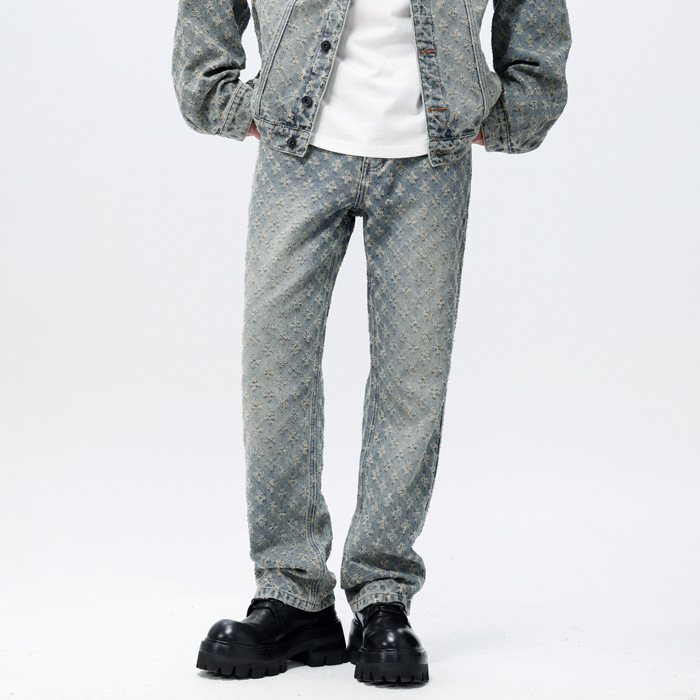 Mingge | Pantalones florales de American Retro High Street traje de marca de moda recta suelta para hombre